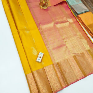 Trendy Design Pure Kanjivaram Fancy Silk Saree Yellow Color