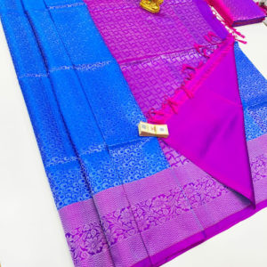 Beautiful Design Pure Soft Silk Saree Blue and Purple Color w/ Blouse