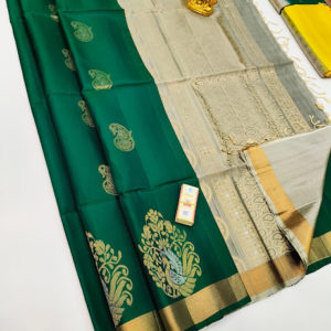 Latest Design Pure Soft Silk Saree Bottle Green Color w/ Blouse