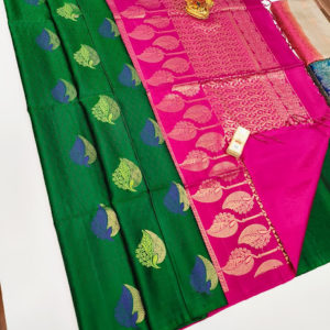 Unique Design Pure Soft Silk Saree Bottle Green Color