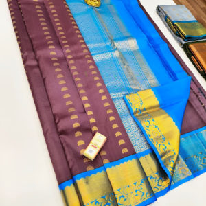 New Design Pure Soft Silk Saree Brown and Sky Blue Color w/ Blouse