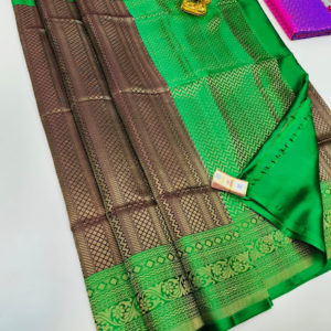 New Design Pure Soft Silk Saree Chocolate and Green Color w/ Blouse
