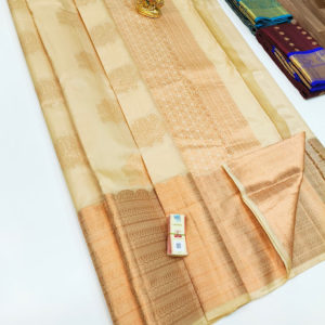 Big Border Pure Soft Silk Saree Cream Color w/ Blouse