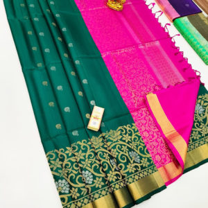 Pure Soft Silk Saree Dark Green Color w/ Blouse