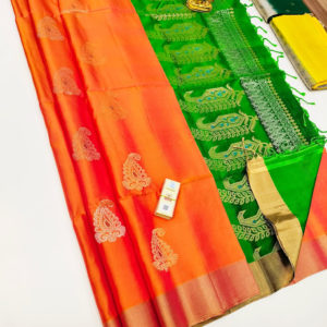 Beautiful Design Pure Soft Silk Saree Fanta Orange Color w/ Blouse