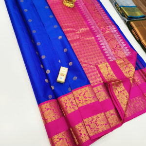 Beautiful Design Pure Soft Silk Saree Indigo Blue and Pink Color w/ Blouse
