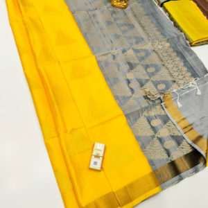 New Design Pure Soft Silk Saree Lemon Yellow Color w/ Blouse