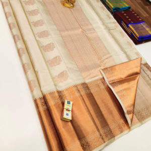 Big Border Pure Soft Silk Saree Off White Color w/ Blouse