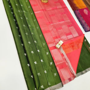 Pure Soft Silk Saree Olive Green Color