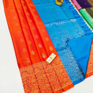 Beautiful Design Pure Soft Silk Saree Orange Color w/ Blouse