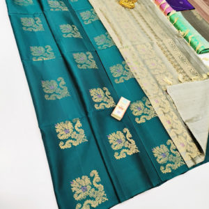 Pure Soft Silk Saree Peacock Blue Color w/ Blouse