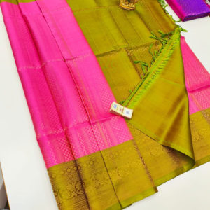 Trendy and Latest Design Pure Soft Silk Saree Pink and Pista Green Color w/ Blouse