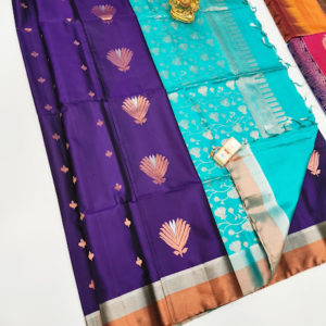 Copper and Silver Border Pure Soft Silk Saree Purple Color