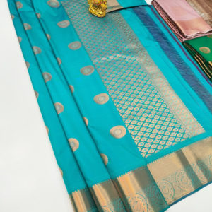 High Fancy Kanjivaram Silk Saree Mix Rama Blue Color w/ Blouse