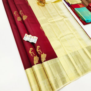 Pure Kanjivaram Fancy Silk Saree Apple Red Color w/ Blouse