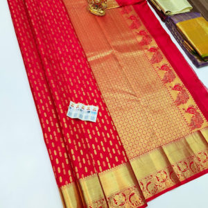 Trendy Design Pure Kanjivaram Fancy Silk Saree Chilli Red Color w/ Blouse