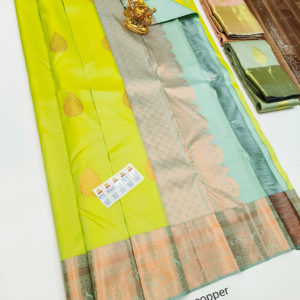 Pure Kanjivaram Fancy Silk Saree Lemon Green Color w/ Blouse