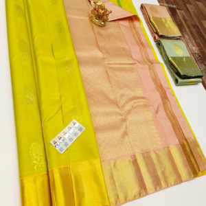 Pure Kanjivaram Fancy Silk Saree Lemon Yellow Color w/ Blouse