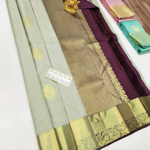 Trendy Design Pure Kanjivaram Fancy Silk Saree Gray Color w/ Blouse