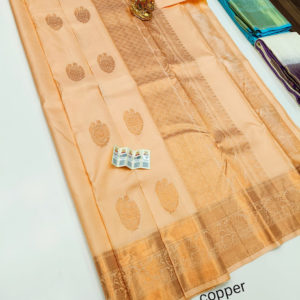 Pure Kanjivaram Fancy Silk Saree Light Peach Color w/ Blouse