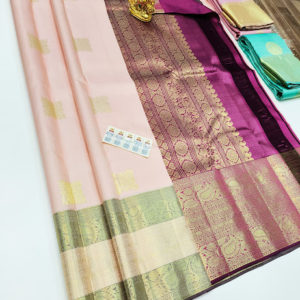 Beautiful Design Pure Kanjivaram Fancy Silk Saree Light Rose Color w/ Blouse