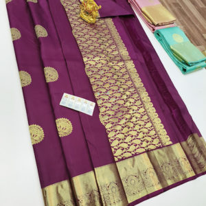 Latest Design Pure Kanjivaram Fancy Silk Saree Magenta Color w/ Blouse