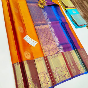 Pure Kanjivaram Fancy Silk Saree Orange Color w/ Blouse