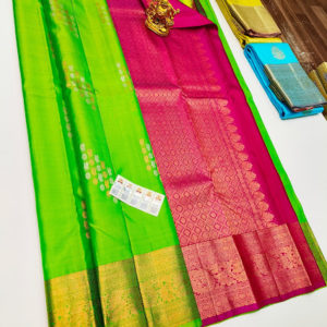 Pure Kanjivaram Fancy Silk Saree Parrot Green Color w/ Blouse