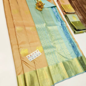 Pure Kanjivaram Fancy Silk Saree Peach Color w/ Blouse