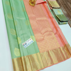 Pure Kanjivaram Fancy Silk Saree Pista Green Color w/ Blouse