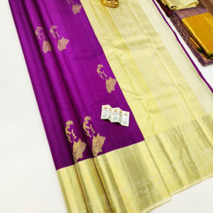 Beautiful Design Pure Kanjivaram Fancy Silk Saree Purple Color w/ Blouse