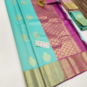 Pure Kanjivaram Fancy Silk Saree Rama Blue Color w/ Blouse