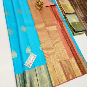 Pure Kanjivaram Fancy Silk Saree Rama Blue Color w/ Blouse