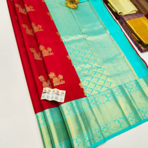 Pure Kanjivaram Fancy Silk Saree Red Color w/ Blouse