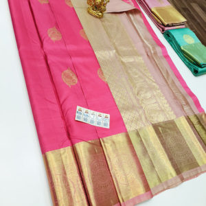 Trendy Design Pure Kanjivaram Fancy Silk Saree Rose Color w/ Blouse