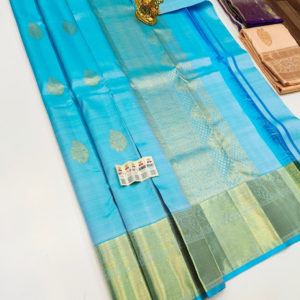New Design Pure Kanjivaram Fancy Silk Saree Sky Blue Color w/ Blouse