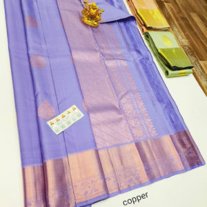 Pure Kanjivaram Fancy Silk Saree Violet Color w/ Blouse