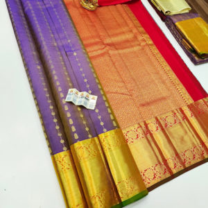 Latest Design Pure Kanjivaram Fancy Silk Saree Violet Color w/ Blouse