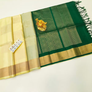 New Design Pure Soft Silk Saree Cream and Green Color w/ Blouse