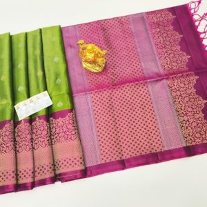 New Design Pure Soft Silk Saree Green and Pink Color w/ Blouse