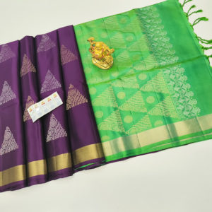 Pure Soft Silk Saree Purple and Green Color w/ Blouse