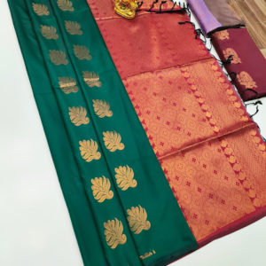 Butta Mphoss Saree Bottle Green Color w/ Blouse