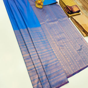 High Fancy Kanjivaram Silk Saree Mix Blue Color w/ Blouse