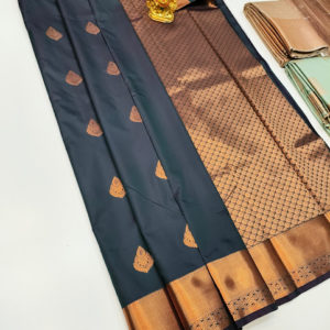 High Fancy Kanjivaram Silk Saree Mix Dark Gray Color w/ Blouse
