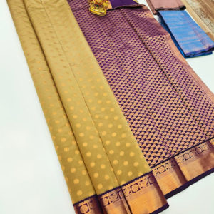 High Fancy Kanjivaram Silk Saree Mix Light Olive Color w/ Blouse