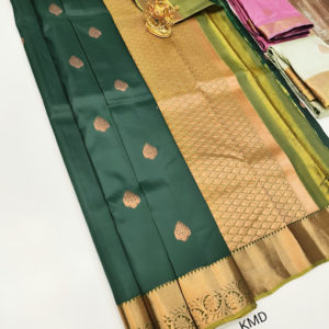 K.M.D Soft 75% Pure Silk Saree Bottle Green Color w/ Blouse