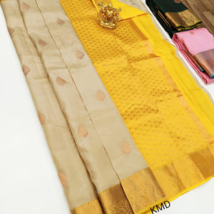 Trendy Design K.M.D Soft 75% Pure Silk Saree Cream Color w/ Blouse