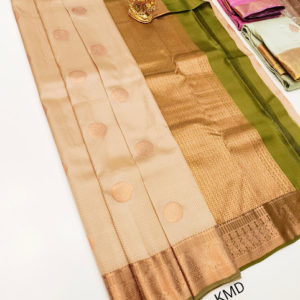 K.M.D Soft 75% Pure Silk Saree Cream Color w/ Blouse