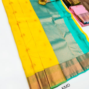 Latest Design K.M.D Soft 75% Pure Silk Saree Lemon Green Color w/ Blouse