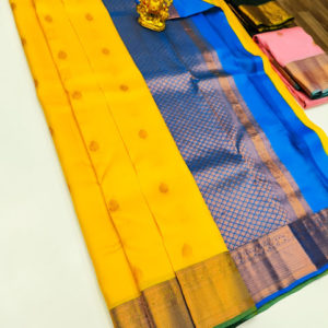 Beautiful Design K.M.D Soft 75% Pure Silk Saree Lemon Yellow Color w/ Blouse